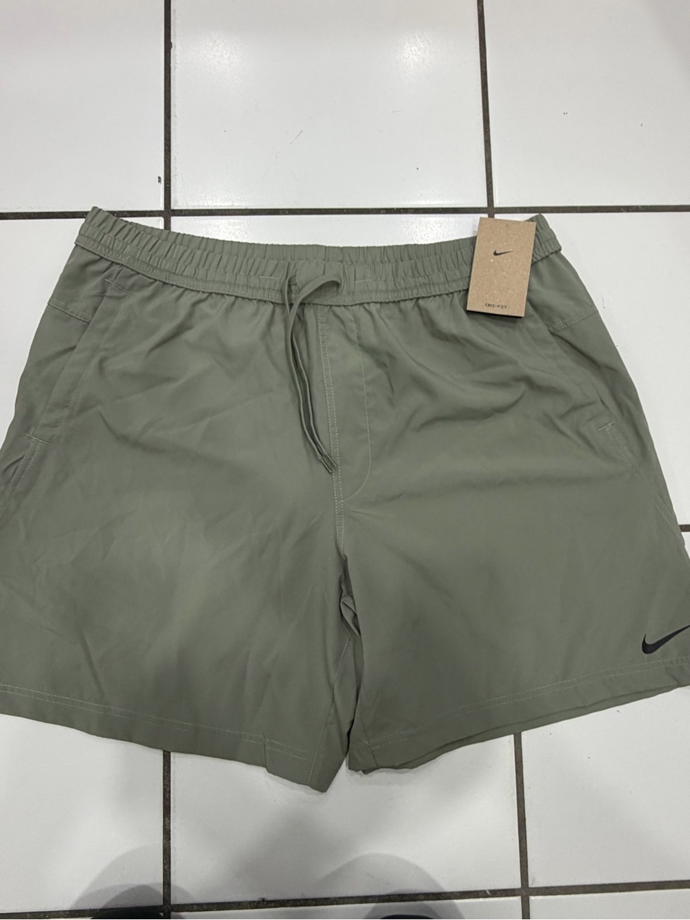 Nike Olive Athletic Pull-On Shorts with Black Swoosh